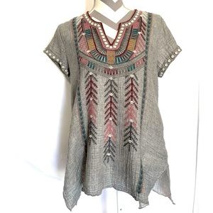 Johnny Was Gaia Boho Drape Grey Top